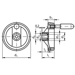 Speichenhandrad 522 aus Kunststoff mit drehbarem Zylindergriff Durchmesser 160mm, Technische Zeichnung