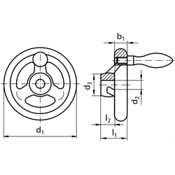 Speichen-Handräder Edelstahl Vollmaterial, ähnlich DIN 950, Technische Zeichnung