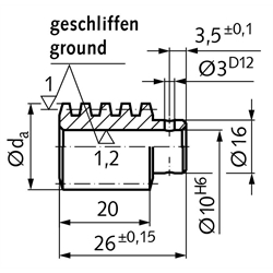 Präzisions-Schnecke Achsabstand 22,62mm i=3 , Technische Zeichnung