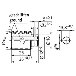 Präzisions-Schnecke Achsabstand 35mm i=58 , Technische Zeichnung