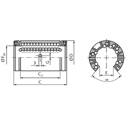 Linearkugellager KB-3-O ISO-Reihe 3 offen, Easy-Line, Technische Zeichnung
