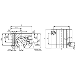Linearkugellager- Einheiten KG-3-O ISO-Reihe 3 offen, Easy-Line, Technische Zeichnung