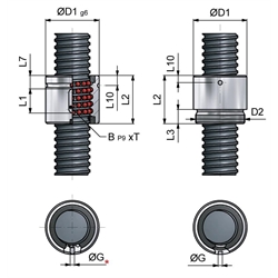 Zylindrische Muttern für Kugelgewindetriebe, Technische Zeichnung