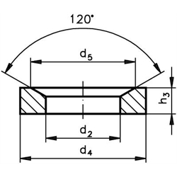 Kegelpfannen DIN 6319 Form D, Edelstahl 1.4301, Technische Zeichnung