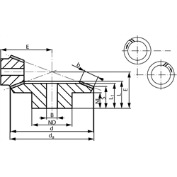 Kegelradsätze aus Stahl, spiralverzahnt, Übersetzung 3:1 bis 4:1, Technische Zeichnung
