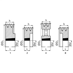 Taper-Keilriemenscheiben 2-rillig Profil XPB, SPB und B (17), Technische Zeichnung