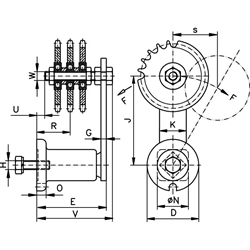 Kettenspanner für Dreifach-Rollenkette 12 B-3 3/4X7/16" bestehend aus 14053701 + 14080400, Technische Zeichnung