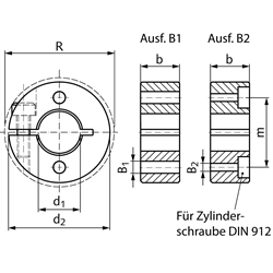 Geschlitzte Klemmringe - Ausführung B1 und B2, Edelstahl, Technische Zeichnung