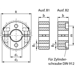 Geteilte Klemmringe - Ausführung B1 und B2, Stahl brüniert, Technische Zeichnung