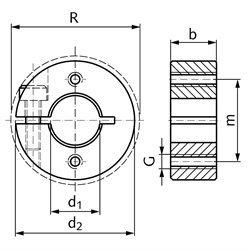 Geschlitzte Klemmringe - Ausführung GA, Stahl brünert, Technische Zeichnung