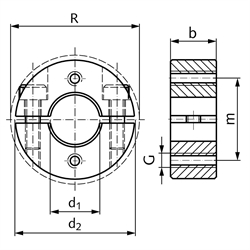 Geteilte Klemmringe - Ausführung GA, Stahl brüniert, Technische Zeichnung