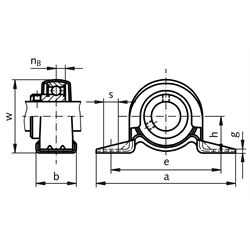 Kugelstehlager BPP 202 Bohrung 15mm Gehäuse aus Stahlblech 2-teilig , Technische Zeichnung