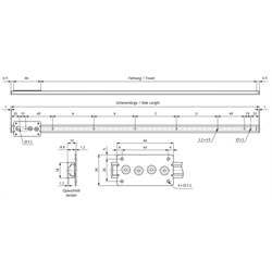 Linearführung LA1815 Schienenlänge 302mm Aluminium, Technische Zeichnung