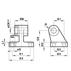 Artikel 81000963 - Lagerbock starr, schmale Ausführung für  Zylinderdurchmesser 63mm Gegenlager für Gabelbefestigung