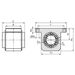 Linearlagereinheit KG-3-K ISO-Reihe 3 mit Linear-Kugellager mit Winkelausgleich mit Doppellippendichtung für Wellen-Ø 40mm, Technische Zeichnung