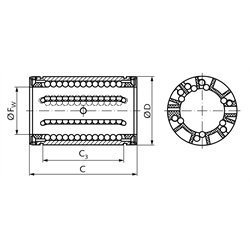 Linearkugellager KB-3 ISO-Reihe 3 Premium rostfrei mit Deckscheiben für Wellen-Ø 30mm, Technische Zeichnung