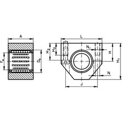 Linearkugellager- Einheiten KG-1-ST ISO-Reihe 1, mit Stahlmantel, Technische Zeichnung