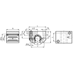 Linearkugellager- Einheiten KG-3-O ISO-Reihe 3 offen Premium, Technische Zeichnung