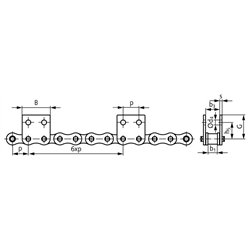 Rollenketten mit Flachlaschen M2 = breite Form, 6 x p, zweiseitig, Technische Zeichnung