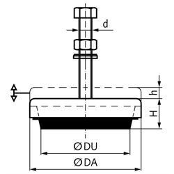 Maschinenfüße KA mit verchromter Stahlplatte und Saugprofilierung, Technische Zeichnung