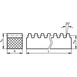 Zahnstangen Edelstahl 1.4305 (V2A), Modul 1 bis 4, Technische Zeichnung