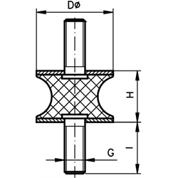 Metall-Gummipuffer Typ AT mit beidseitigem Außengewinde Durchmesser 75mm Höhe 40mm Gewinde M12x37 , Technische Zeichnung