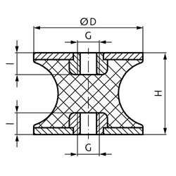 Metall-Gummipuffer CT, Stahl verzinkt, Technische Zeichnung