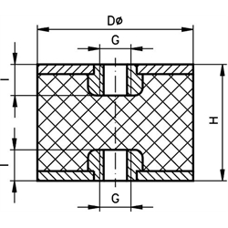 Metall-Gummipuffer MGI, mit beidseitigem Innengewinde, Edelstahl, Technische Zeichnung