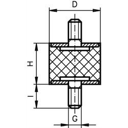 Metall-Gummipuffer MGP mit Gewindestücken, Edelstahl, Technische Zeichnung