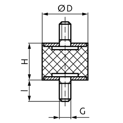 Metall-Gummipuffer MGP mit Gewindestücken, Edelstahl, Technische Zeichnung
