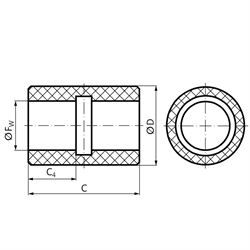 Lineargleitlager PO-1 ISO-Reihe 1 Premium für Wellendurchmesser 30 mm Außendurchm. 40 mm Länge 50 mm, Technische Zeichnung