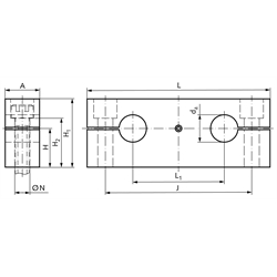 Duo-Wellenbock GWD-1 ISO-Reihe 1 für Wellendurchmesser 50mm, Technische Zeichnung