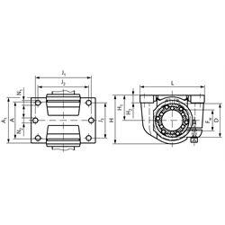 Präzisionsgehäuse KG für Linearlager ISO-Reihe 3, geschlitzte Ausführung, Technische Zeichnung