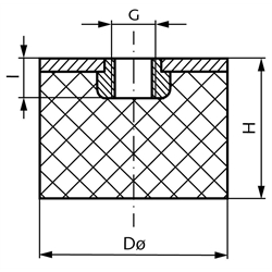 Metall-Gummipuffer MGE mit einseitigem Innengewinde, Stahl verzinkt, Technische Zeichnung