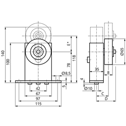 Riemenspanner SPANN-BOX® Größe 1 Typ SR-L niedrige Spannkraft Rollen-Ø 65mm (zylindrisch) Rollenbreite 30mm, Technische Zeichnung