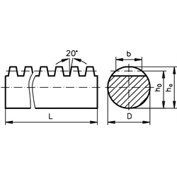Rund - Zahnstangen Edelstahl 1.4305 (V2A), Modul 1 bis 4, Technische Zeichnung