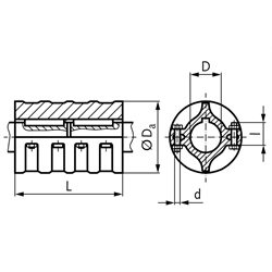 Geteilte Schalenkupplungen DIN 115 - A, Grauguss, mit Nut, Technische Zeichnung
