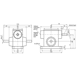 Schneckengetriebe G/II Ausführung A Achsabstand 31mm Übersetzung 30:1 (Betriebsanleitung im Internet unter www.maedler.de im Bereich Downloads), Technische Zeichnung