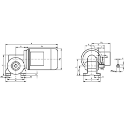 Schneckengetriebe- Motoren R, bis 32 Nm, 18 bis 207 1/min, Technische Zeichnung