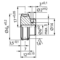 Schneckenräder - Achsabstand 17 mm, Technische Zeichnung