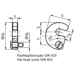 Schwenkscheibe DIN 6371 Außendurchmesser 48mm mit Flachschraube DIN 923 M6 x 10mm, Technische Zeichnung