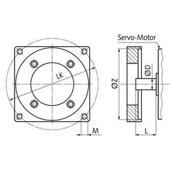 Servo-Schneckengetriebe ZM/S, Motor-Adaption, Technische Zeichnung