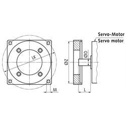 Servo-Schneckengetriebe ZM/S, Motor-Adaption, Technische Zeichnung