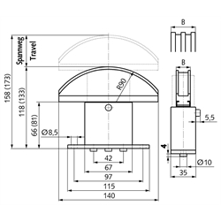 Kettenspanner SPANN-BOX® Größe 1 kurz hohe Spannkraft 08 B-3, Technische Zeichnung
