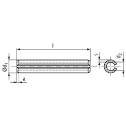 Spannstift (-hülse) geschlitzt schwer ISO 8752 (ex DIN 1481) Stahl 8 x 14mm, Technische Zeichnung