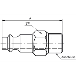 Stecknippel mit Außengewinde für Schnellkupplungen G 1/4 , Technische Zeichnung