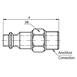 Stecknippel mit Außengewinde für Schnellkupplungen G 1/4 , Technische Zeichnung