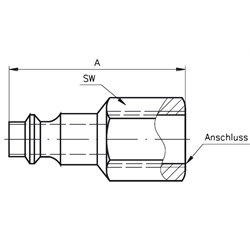 Stecknippel mit Innengewinde für Standard- und Sicherheits-Schnellkupplungen, Technische Zeichnung