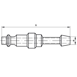 Stecknippel mit Schlauchanschluss für Standard- und Sicherheits-Schnellkupplunge, Technische Zeichnung
