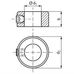 Stellringe DIN 705 A mit Innensechskantschraube, Stahl brüniert, Technische Zeichnung